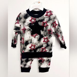 NWT Mama's Mini Star Black White Pink 2-Piece Sweatshirt Sweatpants Size 6-9M